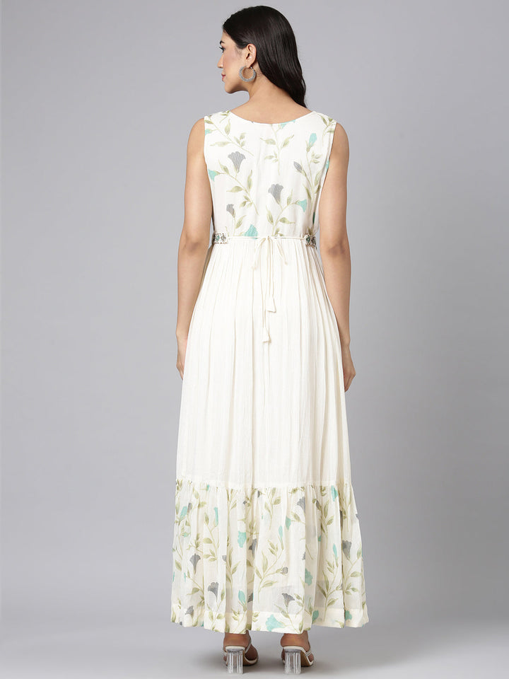Neerus Cream Casual Floral Maxi Dresses