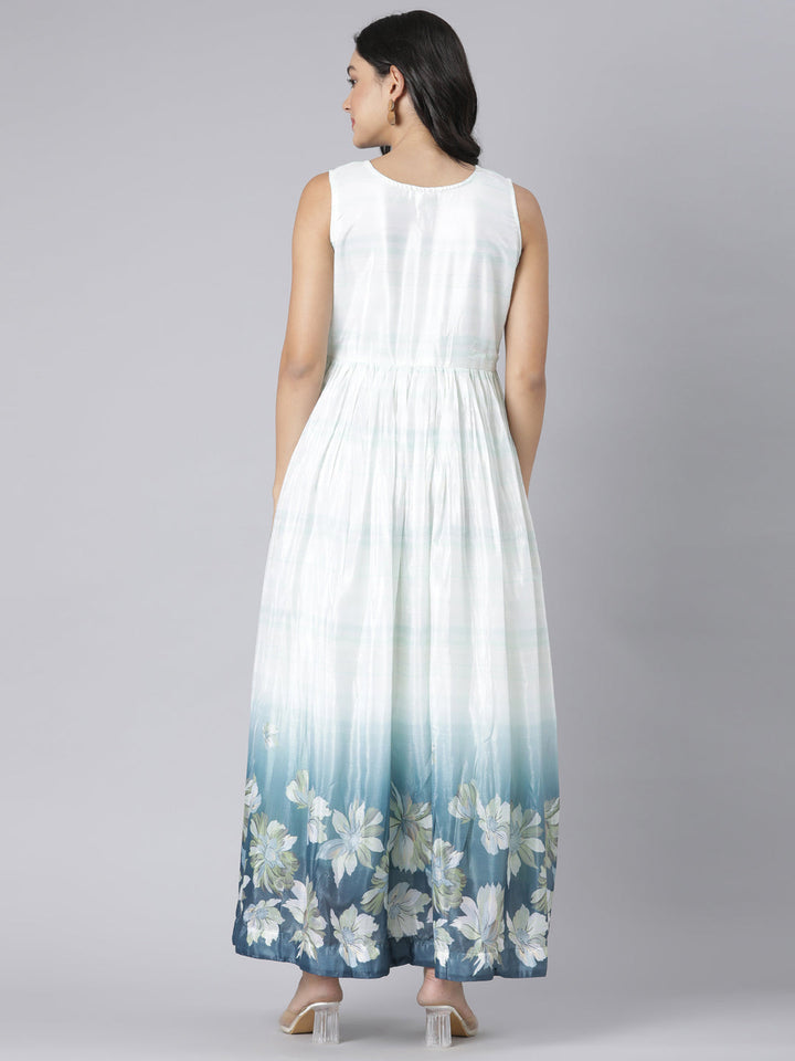 Neerus Mint Casual Floral Maxi Dresses