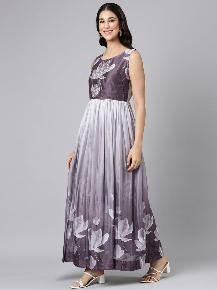 Neerus L Gray Casual Floral Maxi Dresses