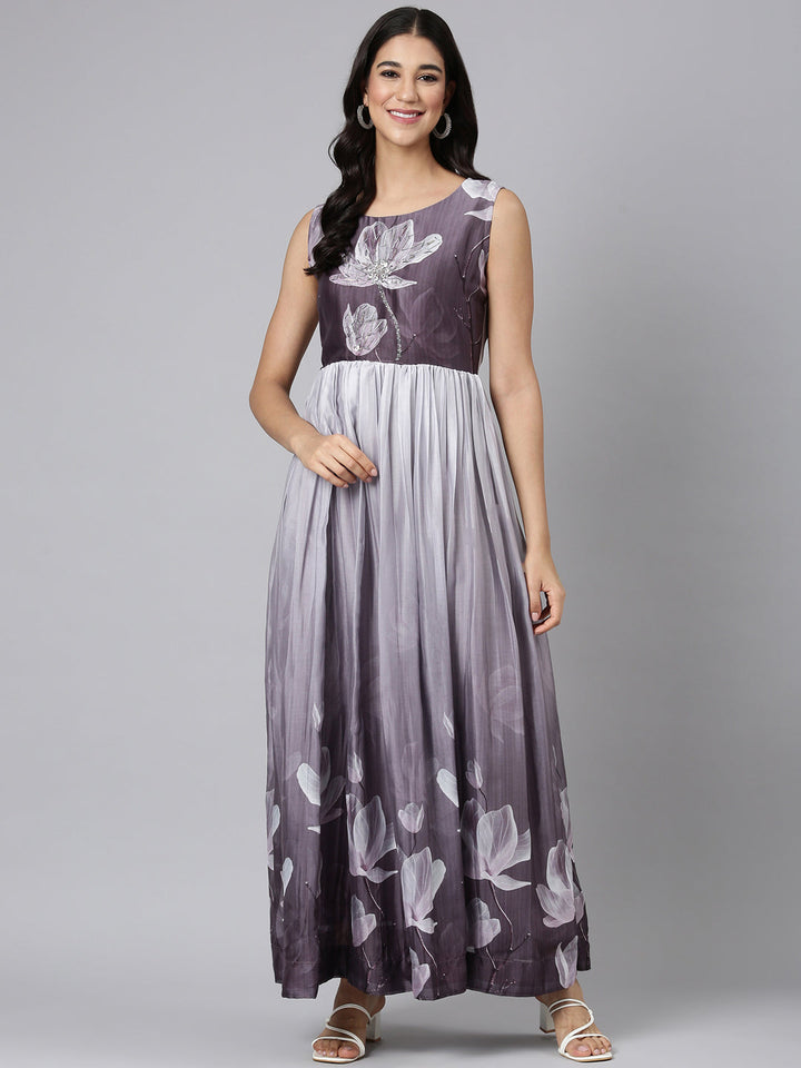 Neerus L Gray Casual Floral Maxi Dresses