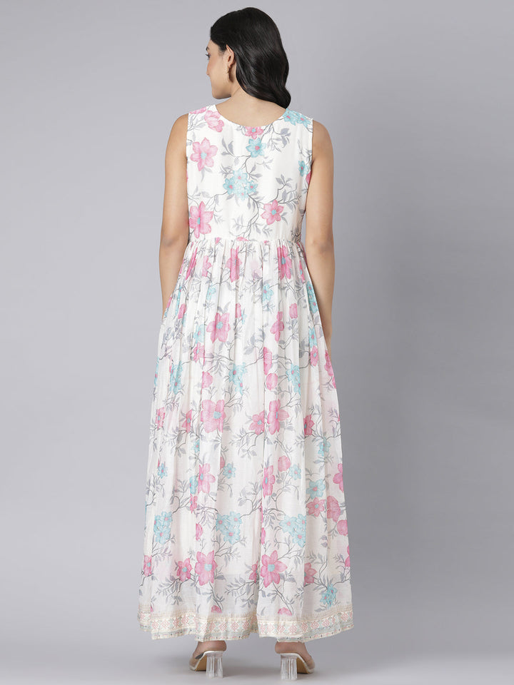 Neerus Beige floral printed maxi dress - side view