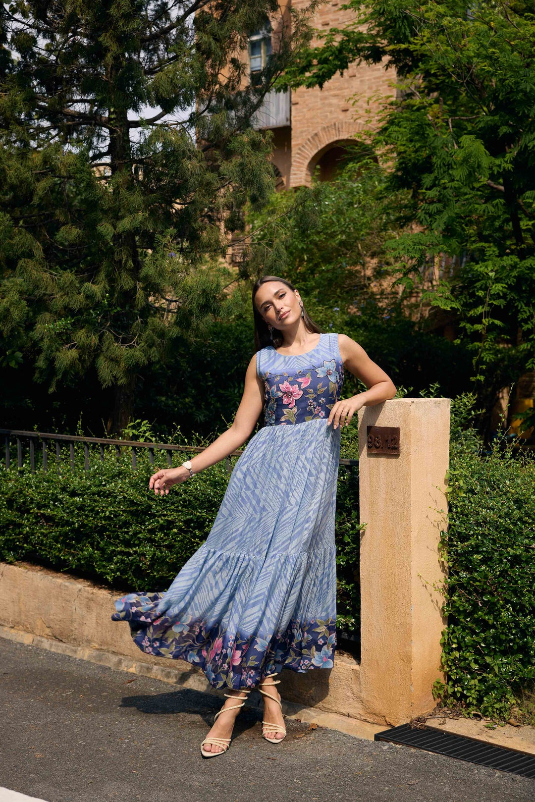 Neerus Blue Georgette Printed Maxi Dress - detail view 1