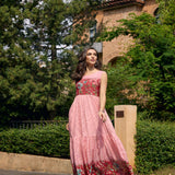 Neerus Pink Casual Maxi Chevron Dresses