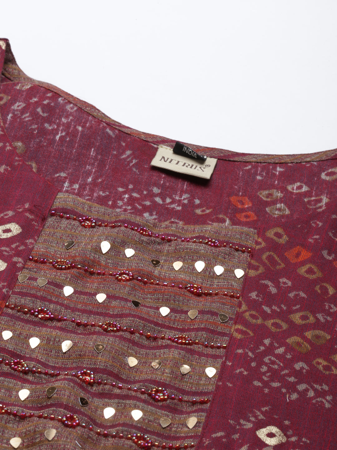 Neerus Maroon rayon solid kurta - detail view 4