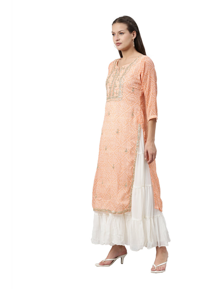Neerus Pink Chanderi straight kurta - side view