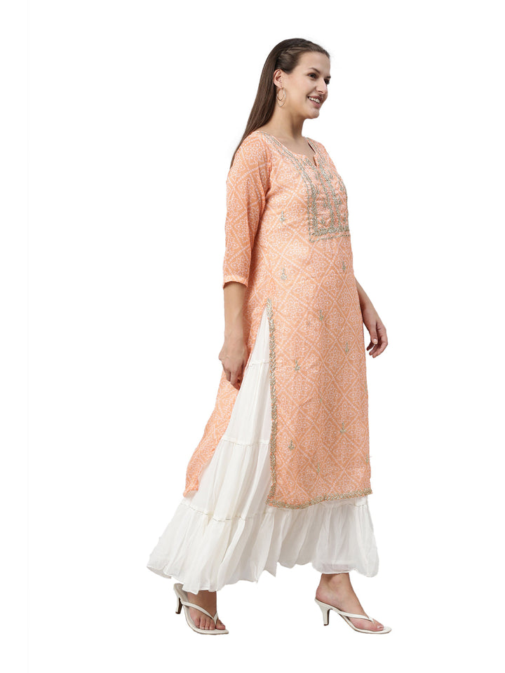 Neerus Pink Chanderi straight kurta - detail view 1