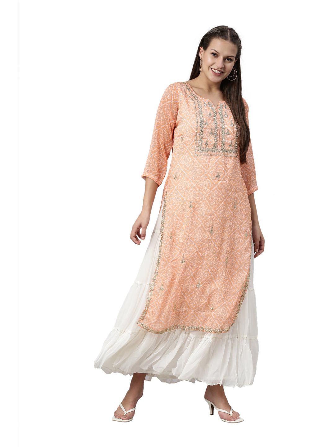 Neerus Pink Chanderi straight kurta - detail view 3