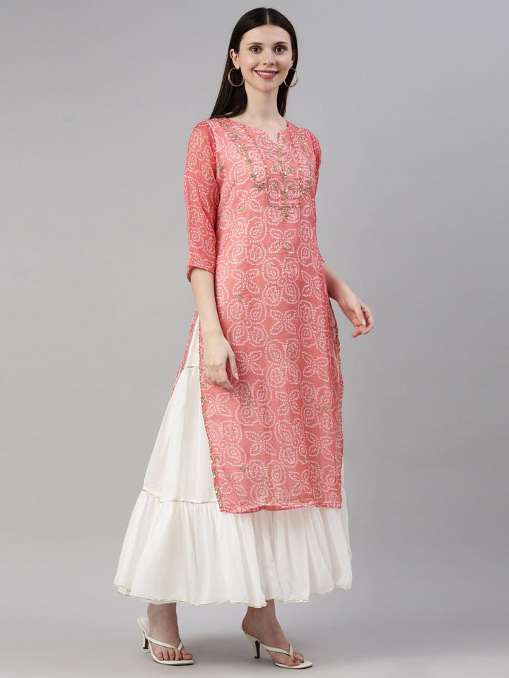 Neerus Orange georgette printed kurti - detail view 3