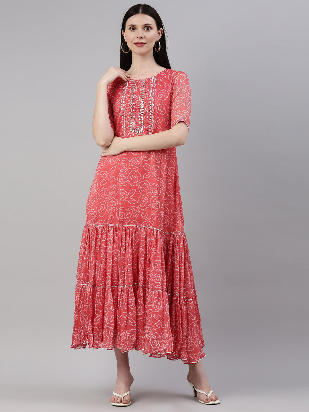 Neerus Orange georgette straight kurta - front view