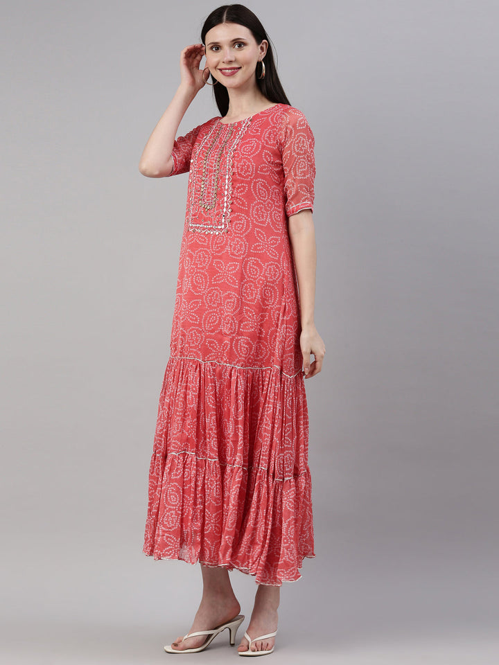 Neerus Orange georgette straight kurta - side view