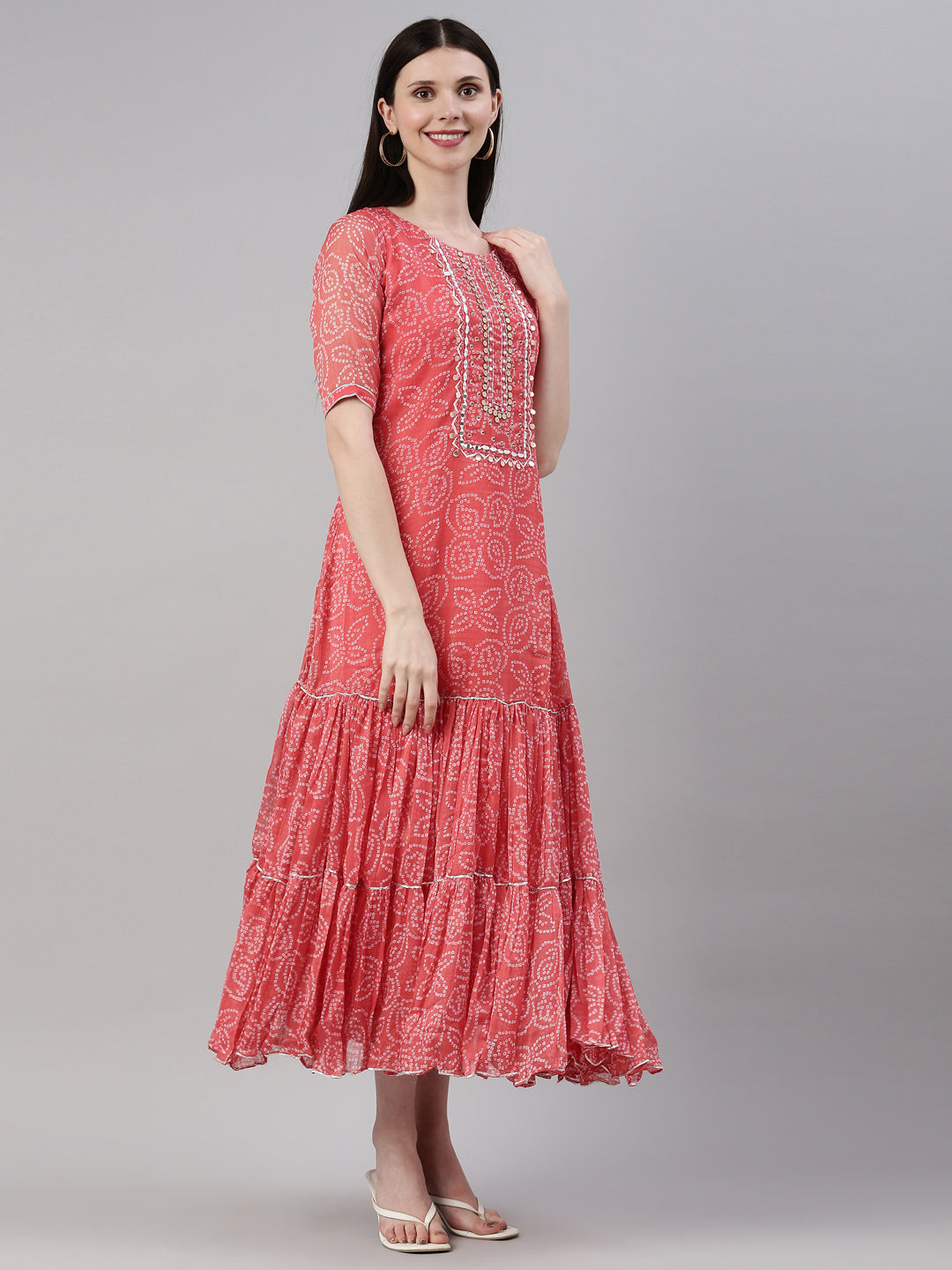 Neerus Orange georgette straight kurta - detail view 1