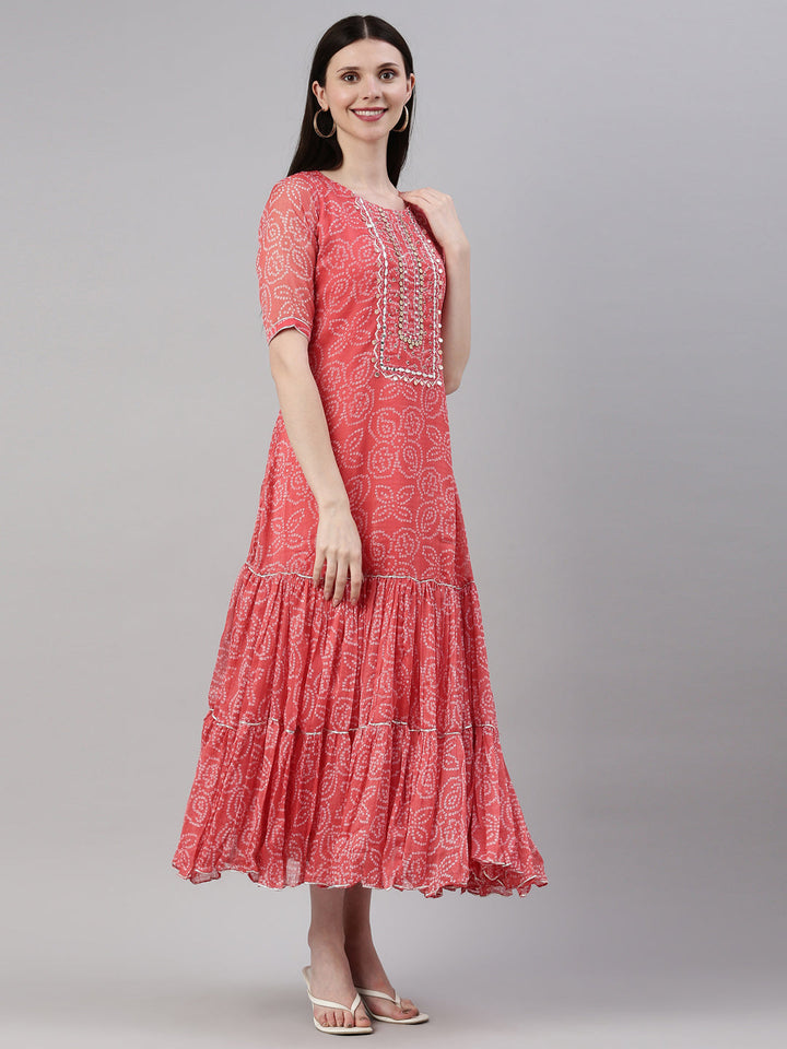 Neerus Orange georgette straight kurta - detail view 1