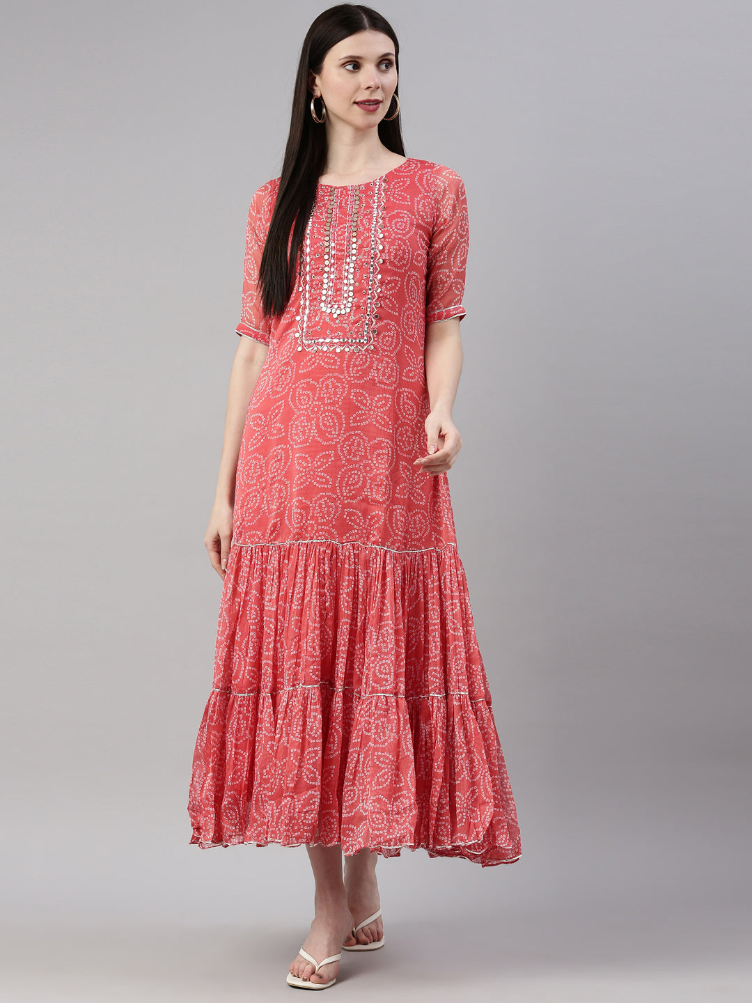 Neerus Orange georgette straight kurta - detail view 3