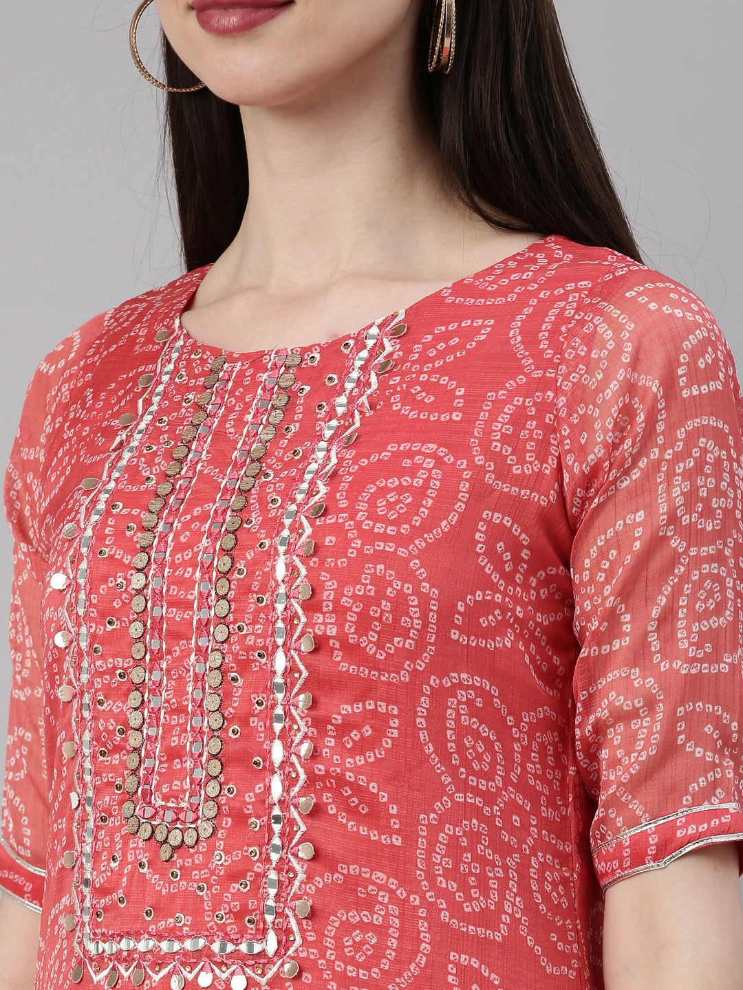 Neerus Orange georgette straight kurta - detail view 6