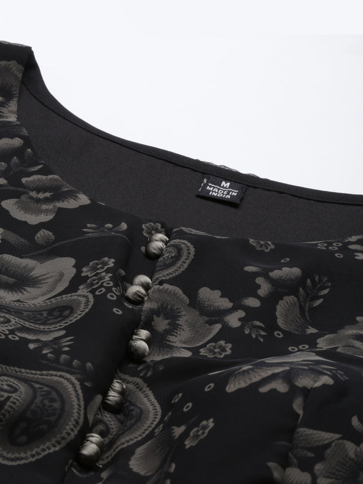 Neerus Black Georgette Gown - back view