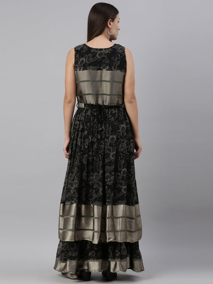 Neerus Black Georgette Gown - detail view 2