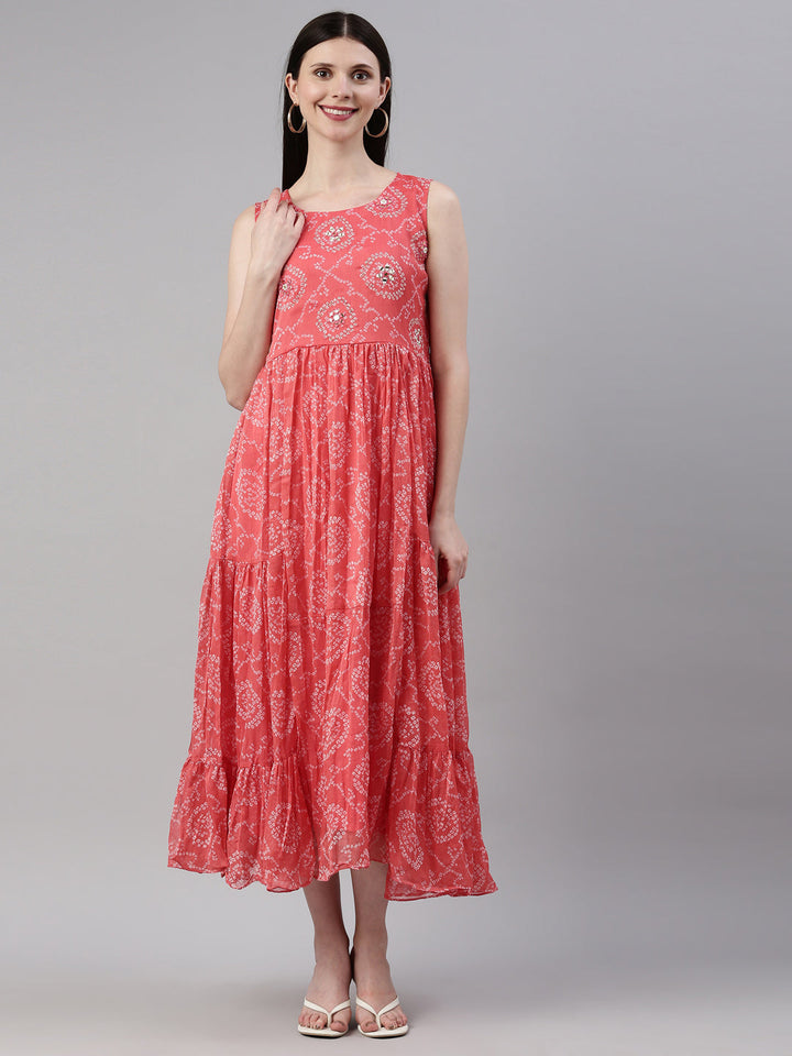Neerus Orange georgette printed kurti - detail view 6