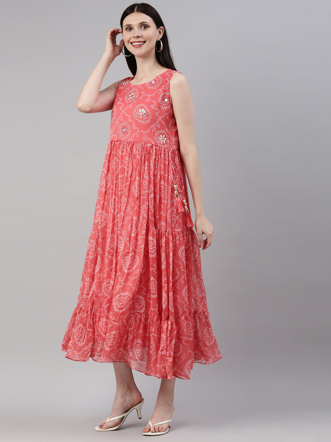 Neerus Orange georgette printed kurti - side view