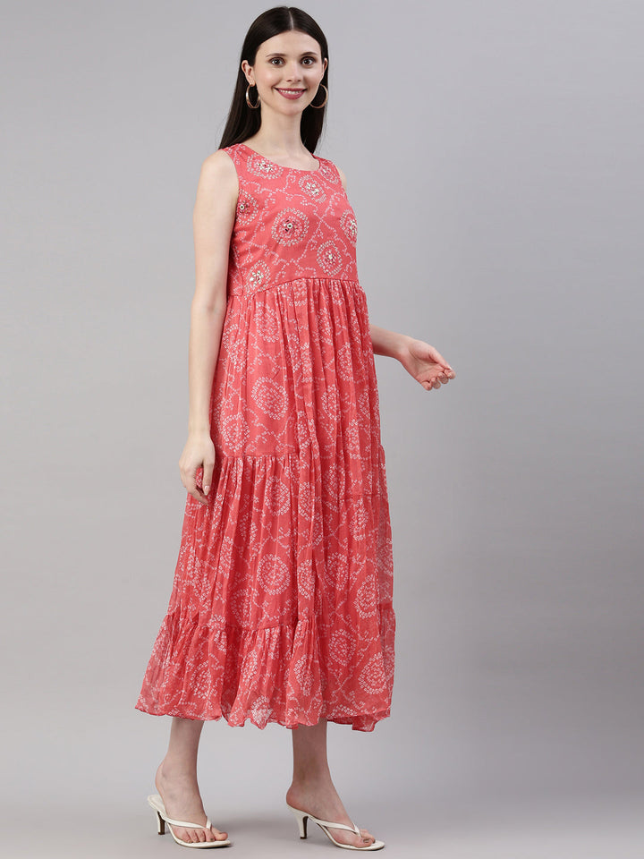 Neerus Orange georgette printed kurti - detail view 1