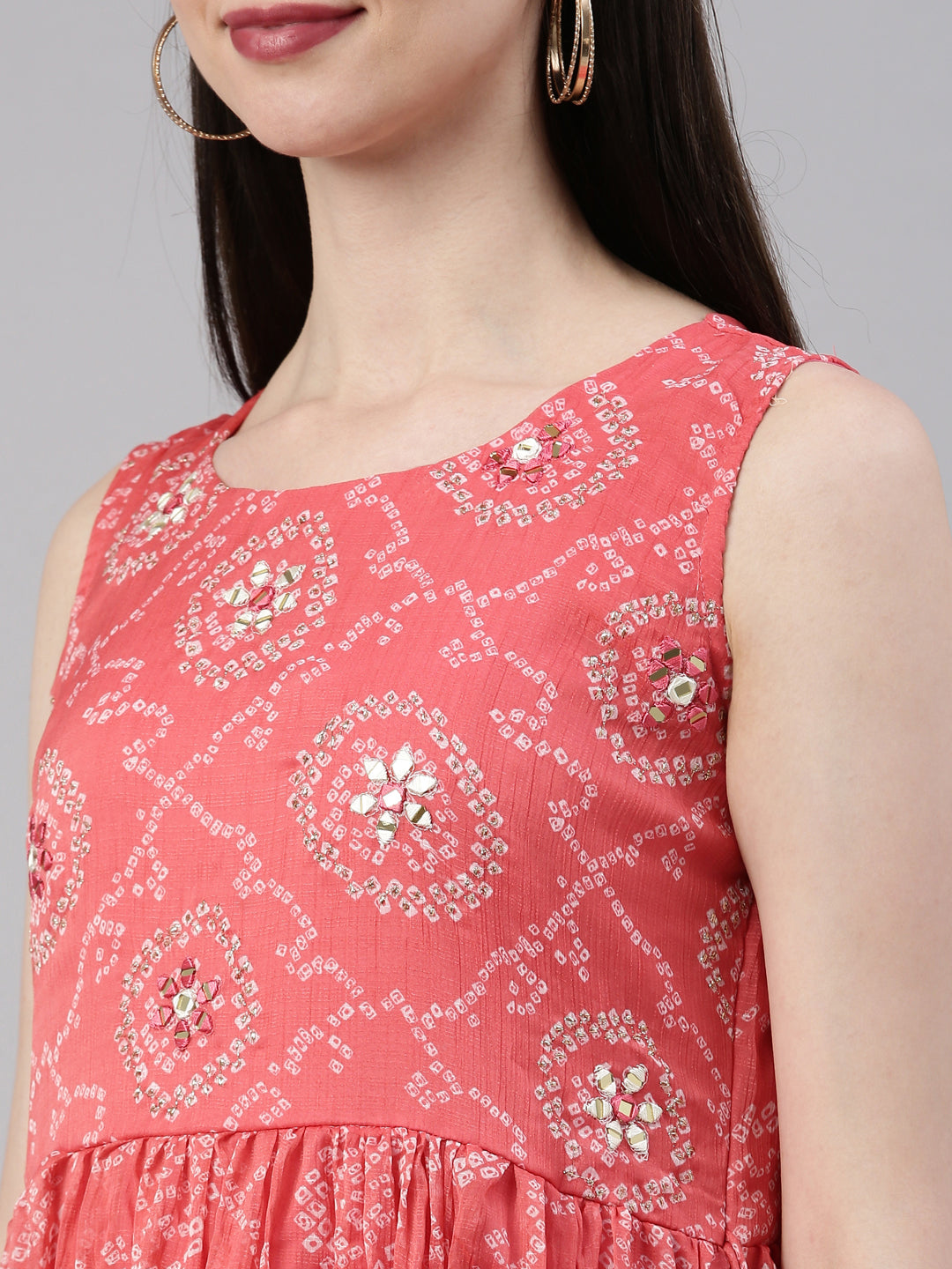 Neerus Orange georgette printed kurti - detail view 5