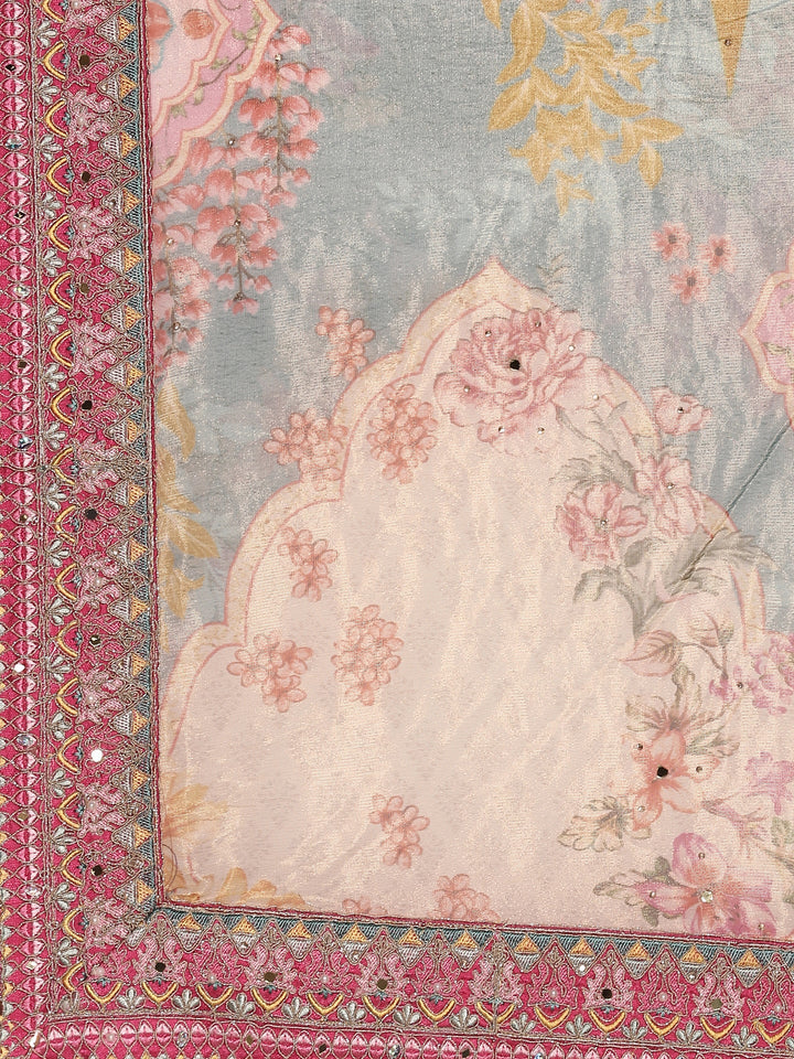 Ice Blue Crepe With Digital Print And Embroidered Ghagra Set