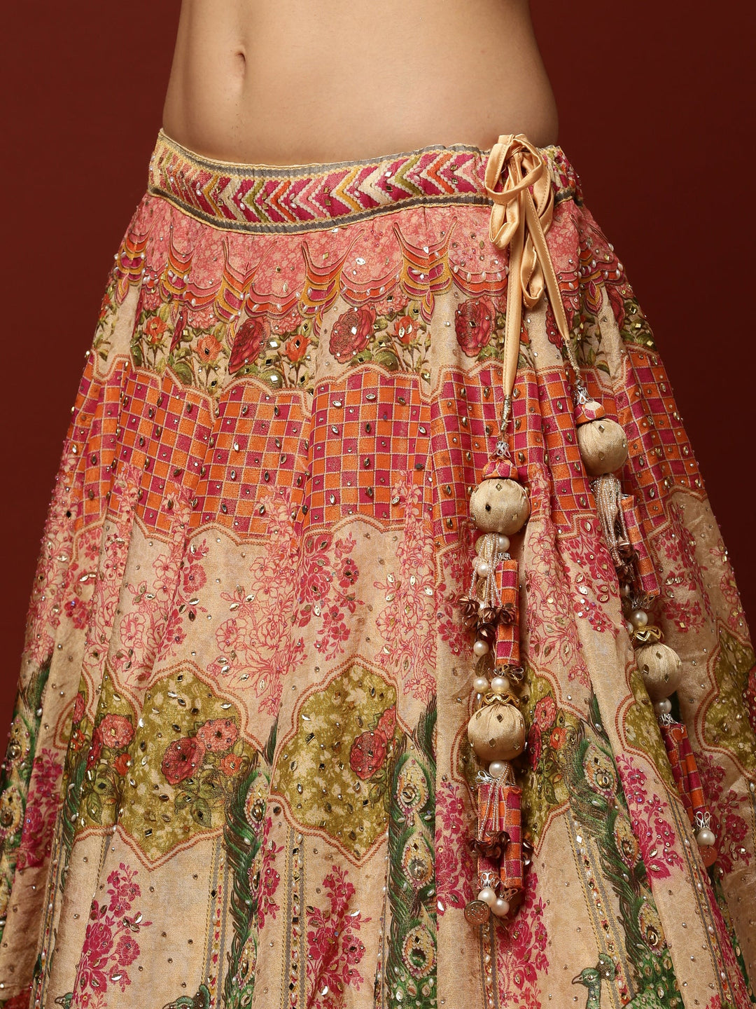 Neerus Beige tissue embroidered lehenga set - detail view 3