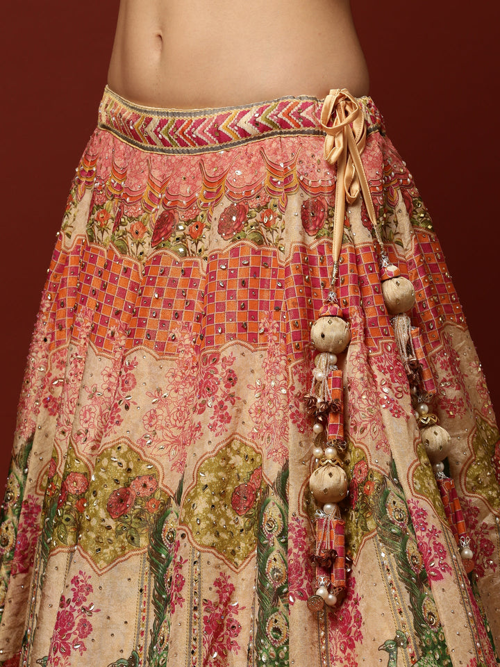 Neerus Beige tissue embroidered lehenga set - detail view 3
