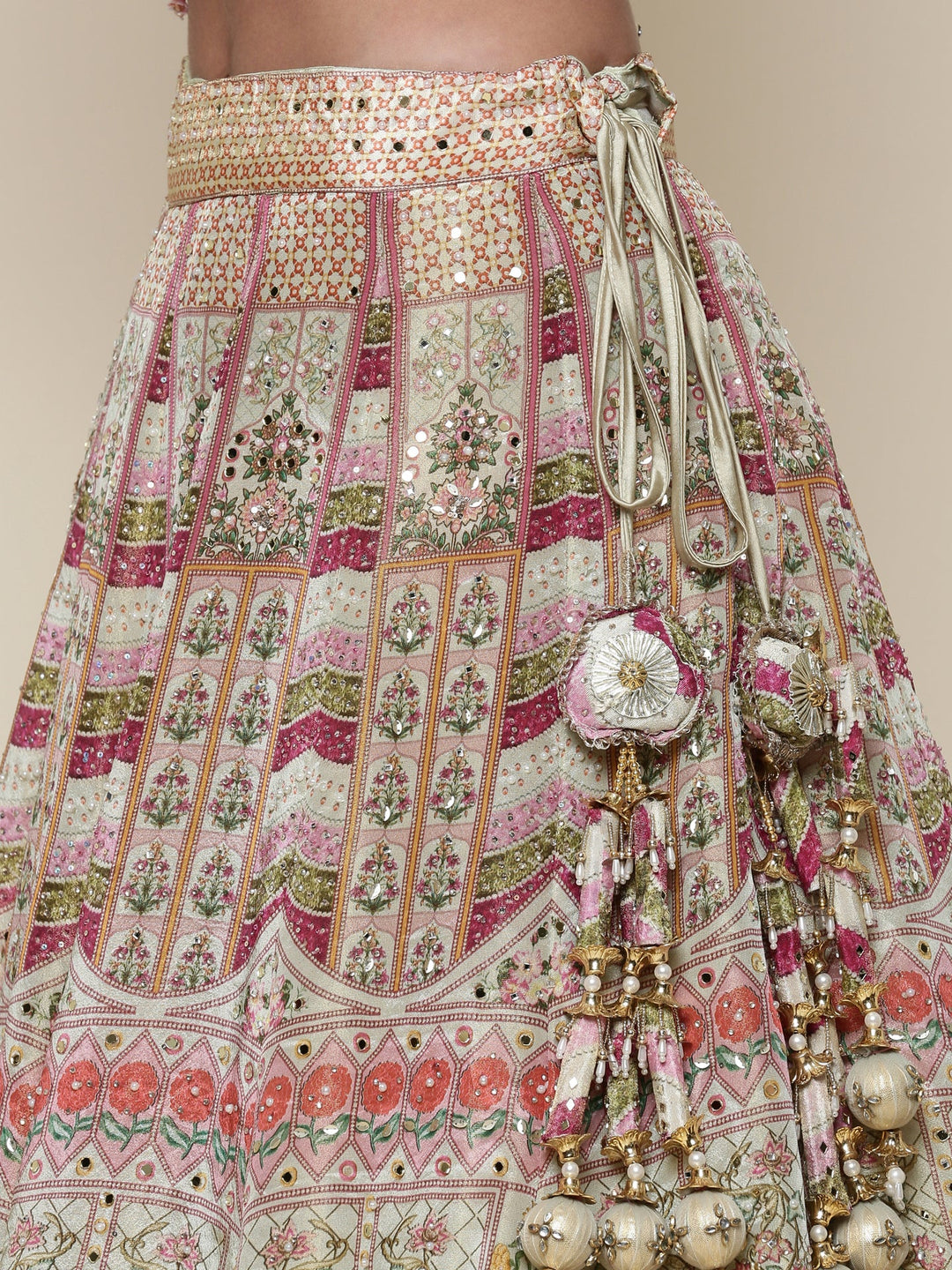 Neerus Green tissue embroidered lehenga set - detail view 4