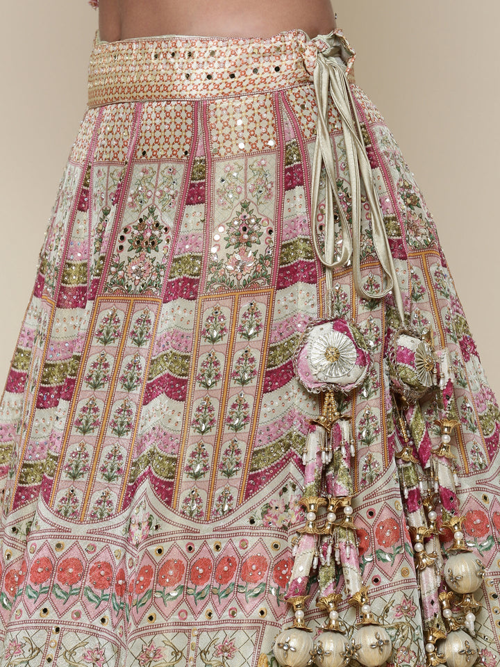 Neerus Green tissue embroidered lehenga set - detail view 4