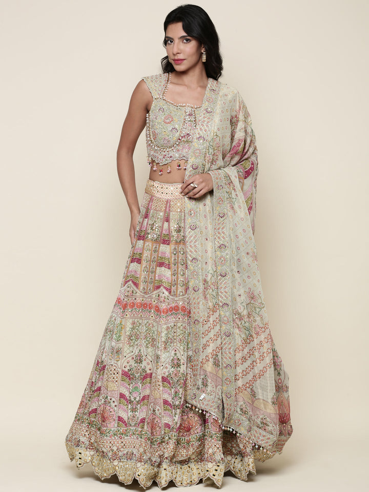 Neerus Green tissue embroidered lehenga set - detail view 2