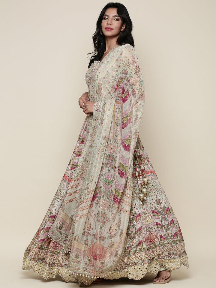 Neerus Green tissue embroidered lehenga set - front view
