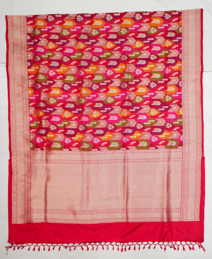 Neerus Red Banarasi silk woven saree - back view