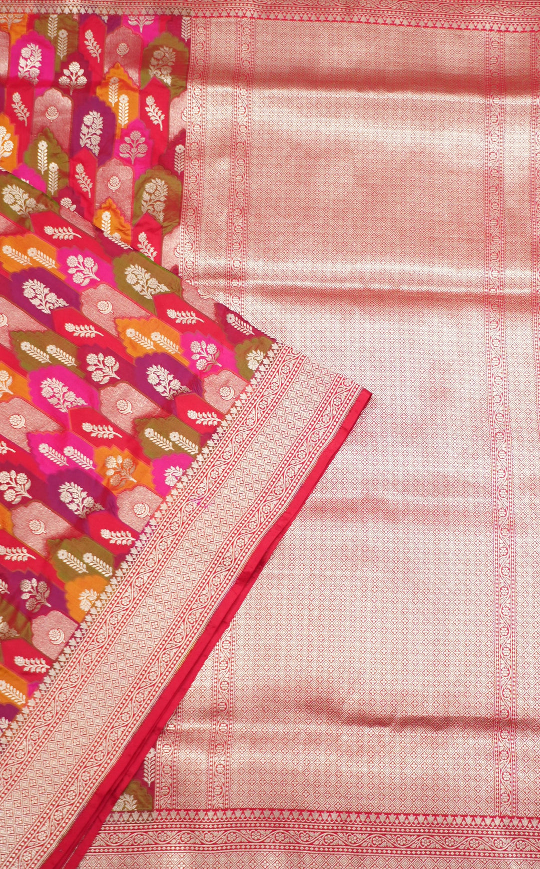 Neerus Red Banarasi silk woven saree - detail view 1