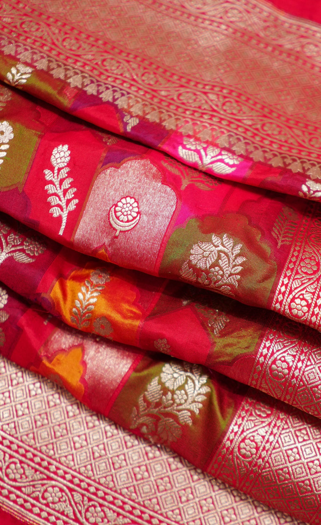 Neerus Red Banarasi silk woven saree - detail view 2