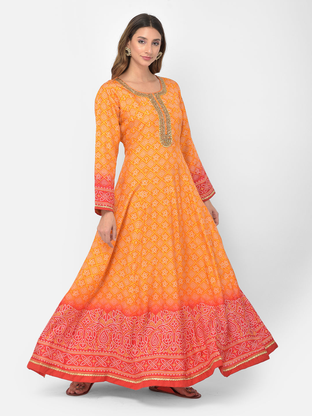 Neerus Yellow silk embellished Anarkali set - detail view 7