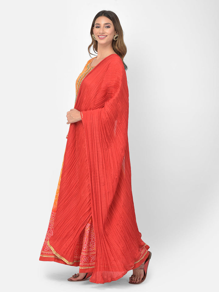 Neerus Yellow silk embellished Anarkali set - side view