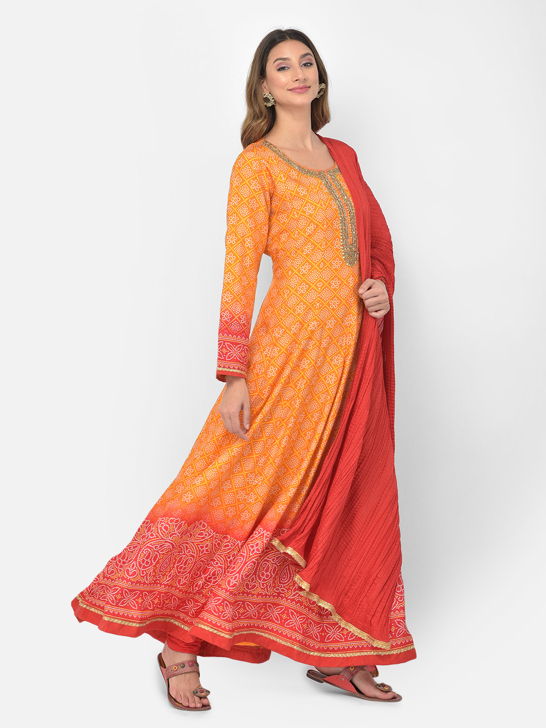 Neerus Yellow silk embellished Anarkali set - detail view 9
