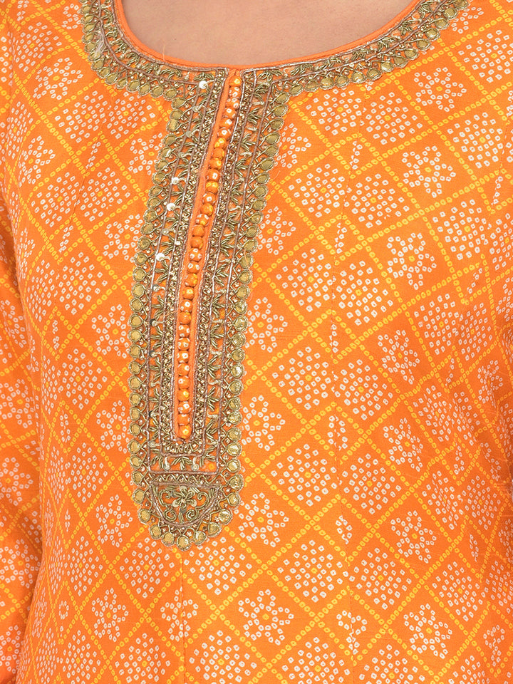 Neerus Yellow silk embellished Anarkali set - detail view 12