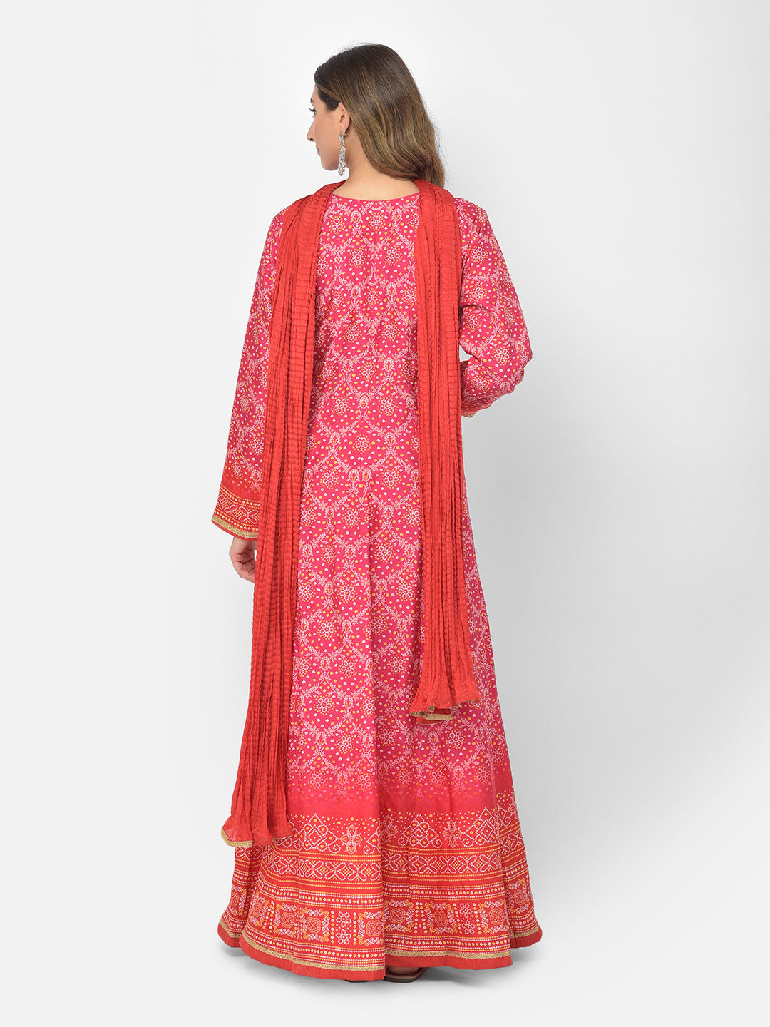 Neerus Pink silk embellished Anarkali kurta set - detail view 2
