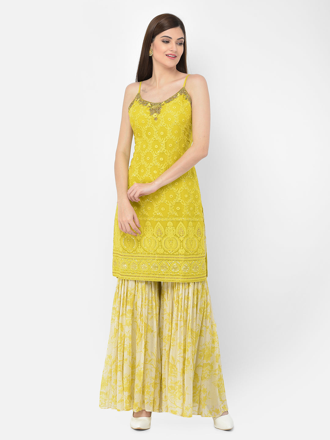 Neerus Green georgette printed sharara set - detail view 7