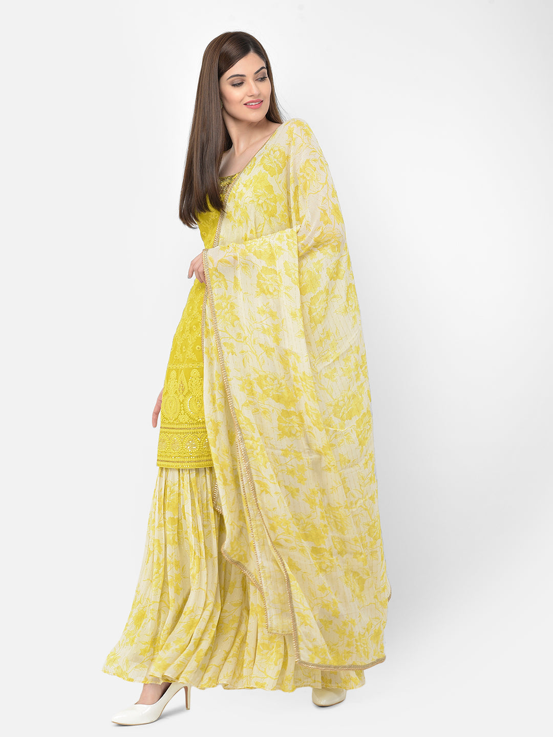 Neerus Green georgette printed sharara set - detail view 1