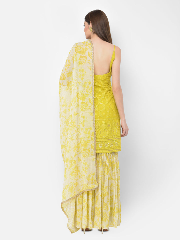 Neerus Green georgette printed sharara set - detail view 2
