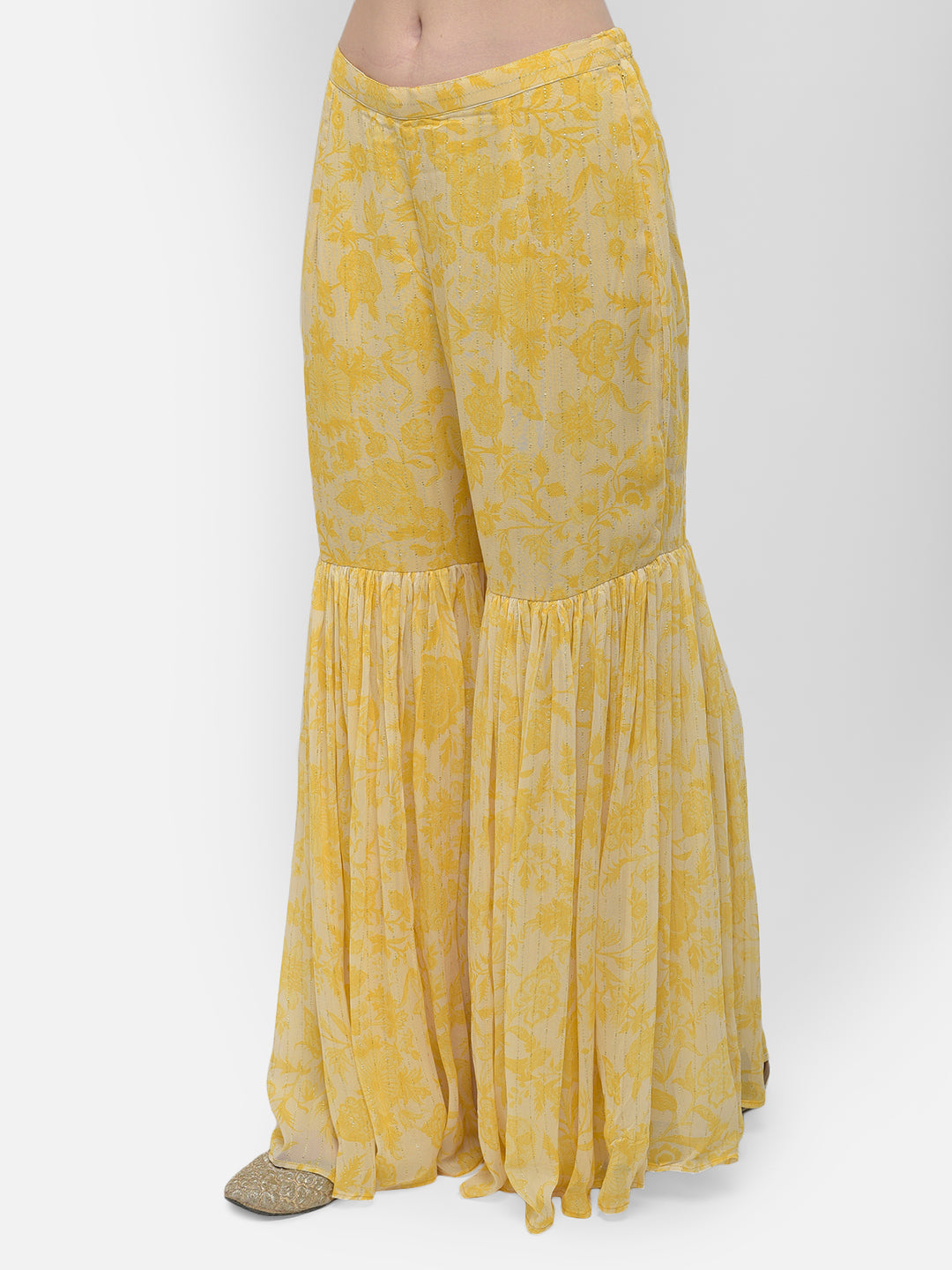 Neerus Yellow georgette embroidered sharara set - detail view 4