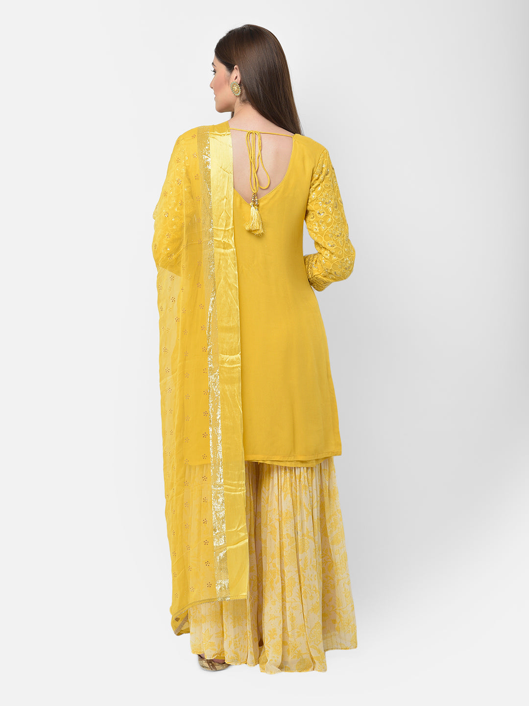 Neerus Yellow georgette embroidered sharara set - detail view 2