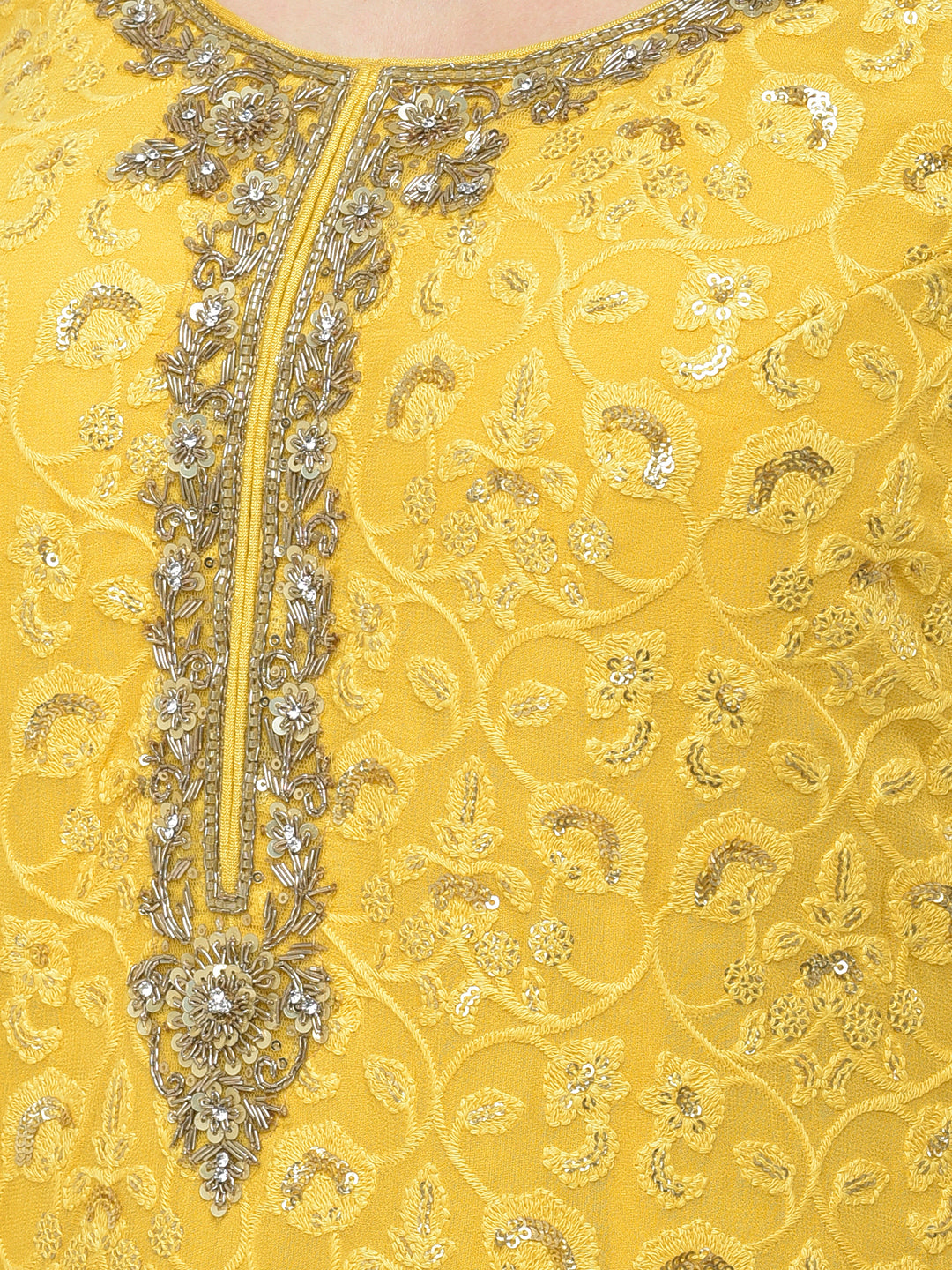 Neerus Yellow georgette embroidered sharara set - detail view 3