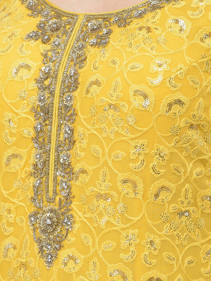 Neerus Yellow georgette embroidered sharara set - detail view 3