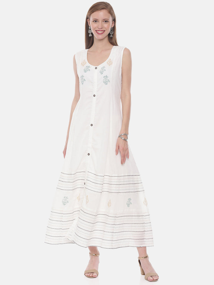 Neerus White embroidered anarkali kurti - front view