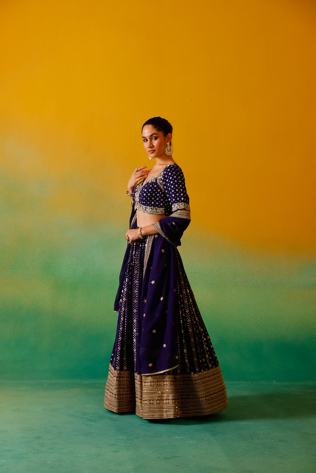 Neerus Purple Georgette Embroidered Lehenga Set - detail view 3
