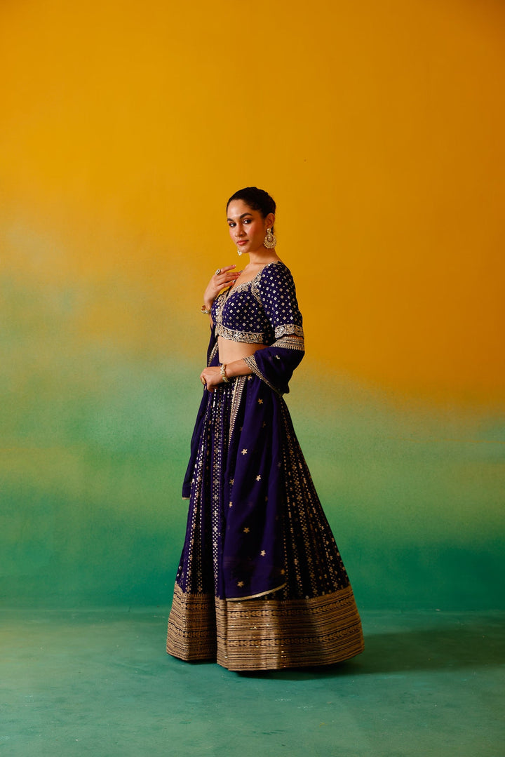 Neerus Purple Georgette Embroidered Lehenga Set - detail view 3