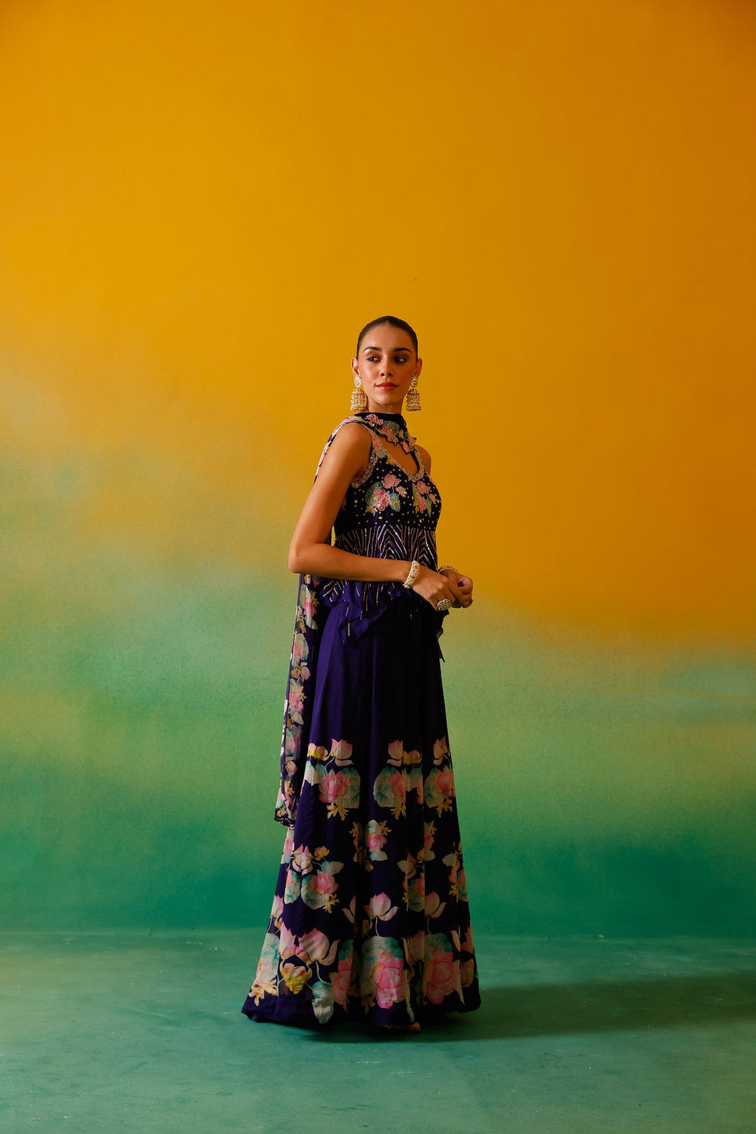 Neerus Purple organza embellished lehenga set - detail view 1